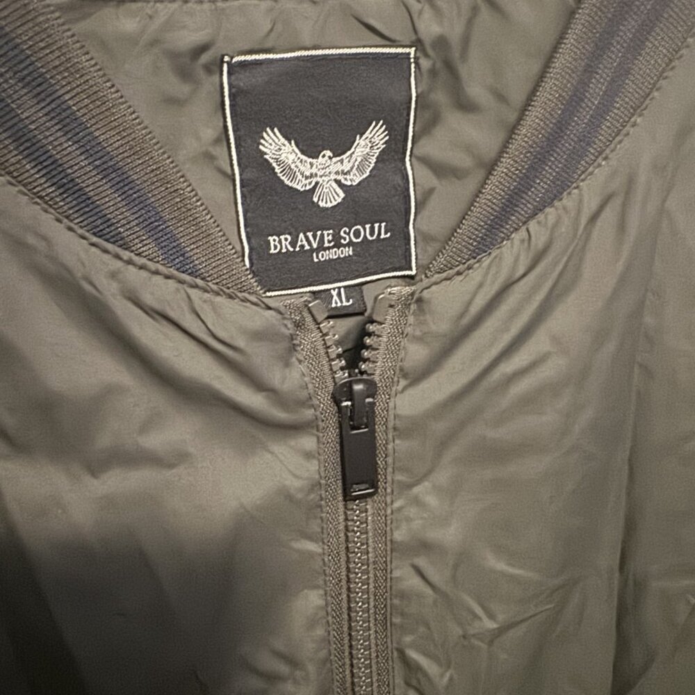 Men's Army Green Bomber Jacket by Brave Soul London - Size XL - Picture 3 of 10